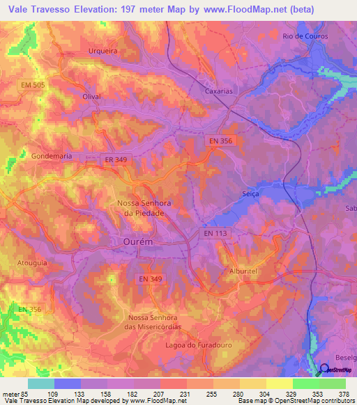 Vale Travesso,Portugal Elevation Map