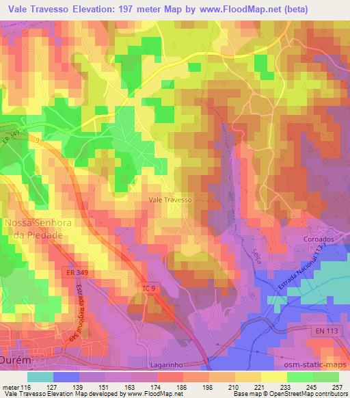 Vale Travesso,Portugal Elevation Map