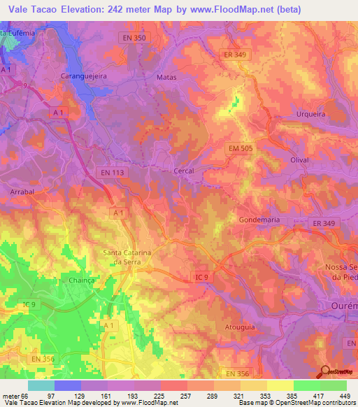 Vale Tacao,Portugal Elevation Map