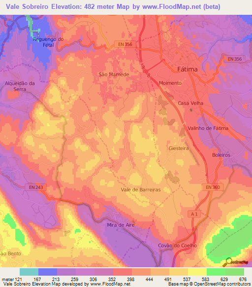Vale Sobreiro,Portugal Elevation Map