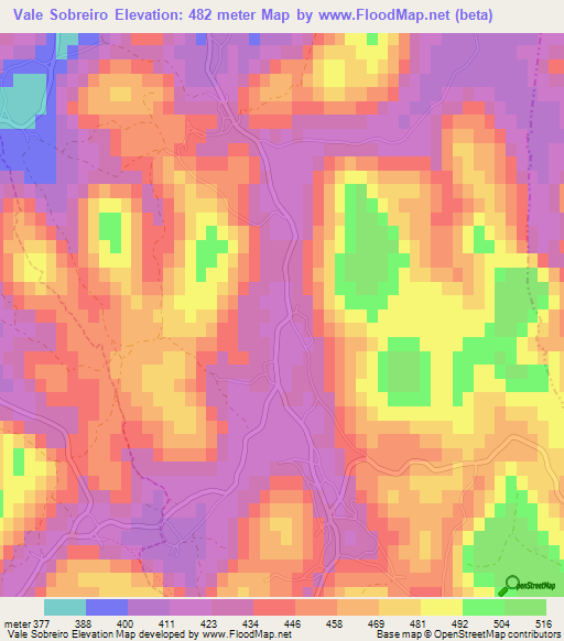 Vale Sobreiro,Portugal Elevation Map