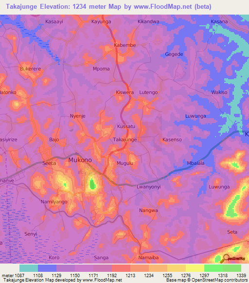Takajunge,Uganda Elevation Map