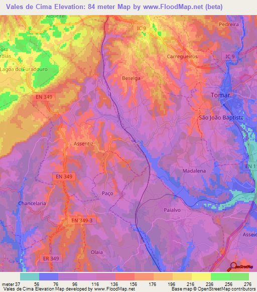 Vales de Cima,Portugal Elevation Map