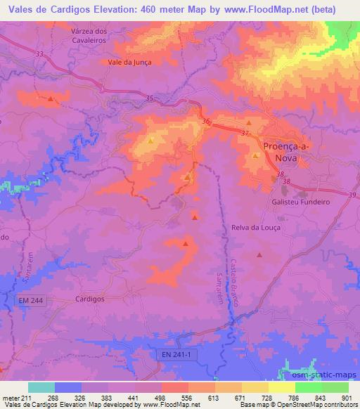Vales de Cardigos,Portugal Elevation Map