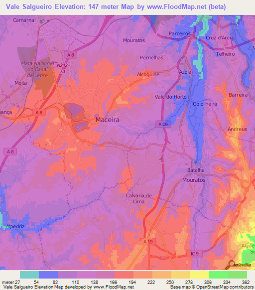 Vale Salgueiro,Portugal Elevation Map