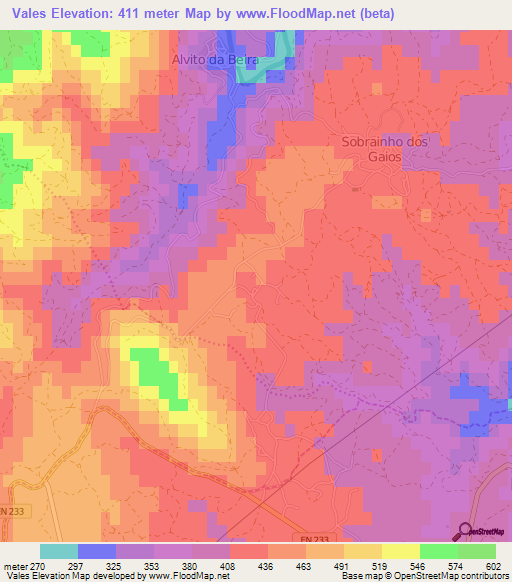 Vales,Portugal Elevation Map