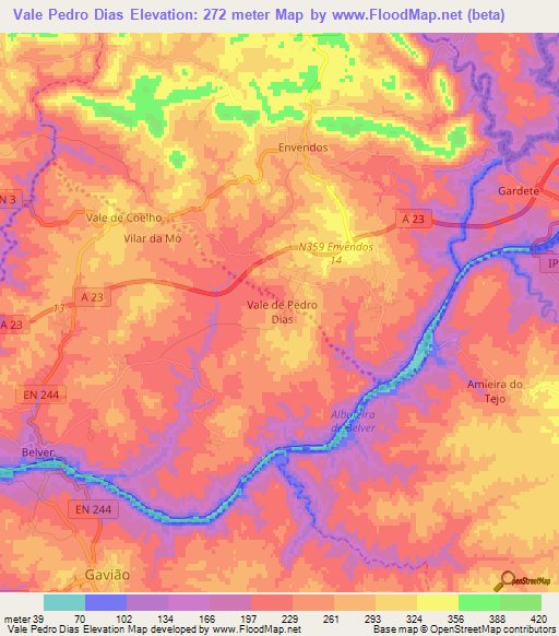 Vale Pedro Dias,Portugal Elevation Map