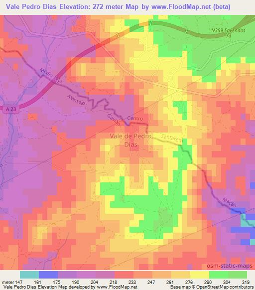 Vale Pedro Dias,Portugal Elevation Map