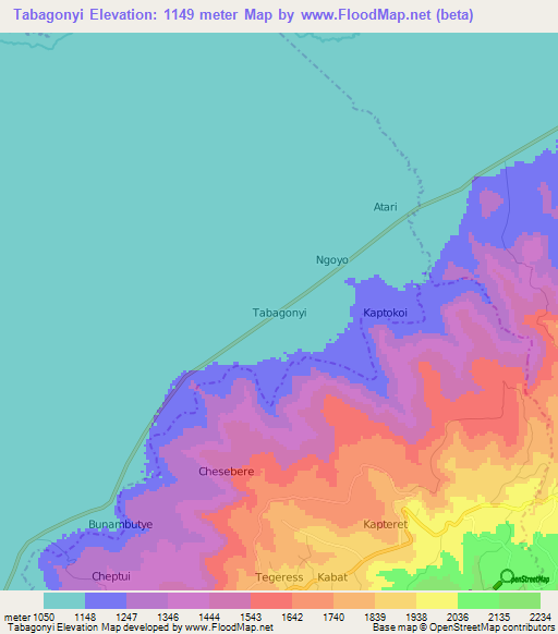 Tabagonyi,Uganda Elevation Map