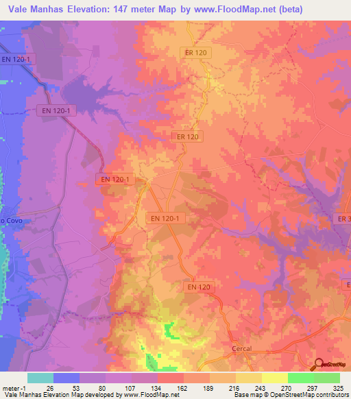 Vale Manhas,Portugal Elevation Map