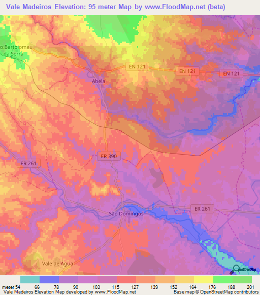 Vale Madeiros,Portugal Elevation Map