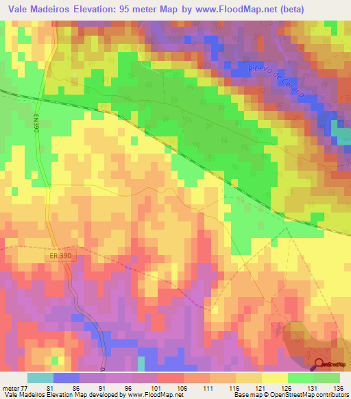 Vale Madeiros,Portugal Elevation Map