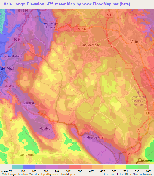 Vale Longo,Portugal Elevation Map