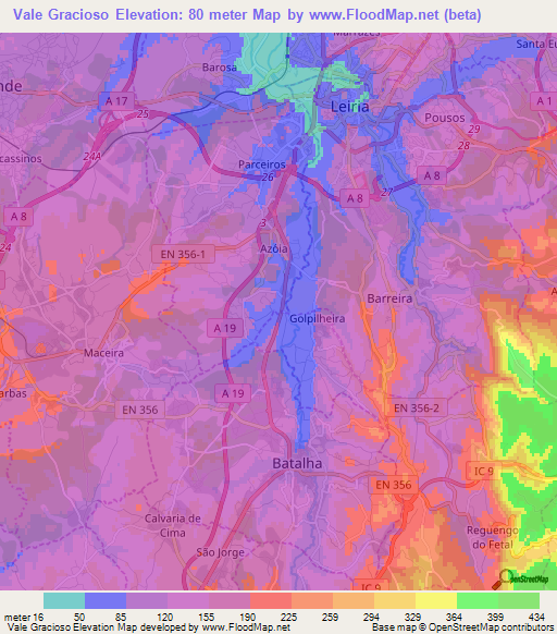Vale Gracioso,Portugal Elevation Map