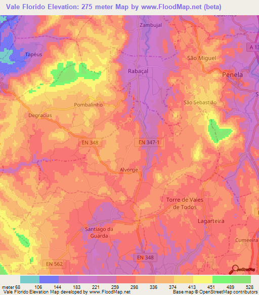 Vale Florido,Portugal Elevation Map