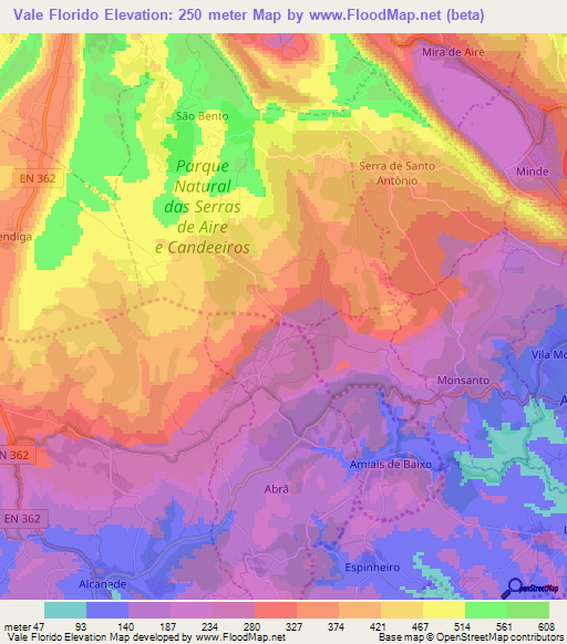 Vale Florido,Portugal Elevation Map