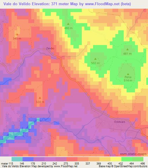 Vale do Velido,Portugal Elevation Map