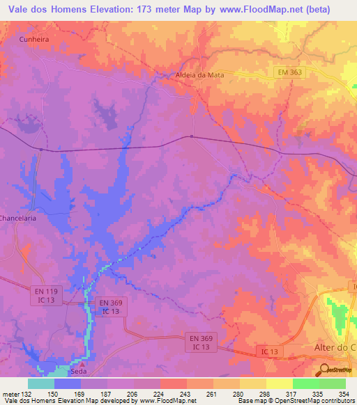 Vale dos Homens,Portugal Elevation Map