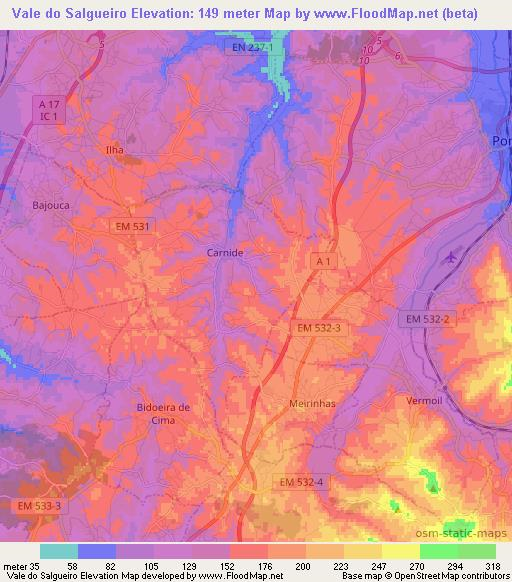 Vale do Salgueiro,Portugal Elevation Map