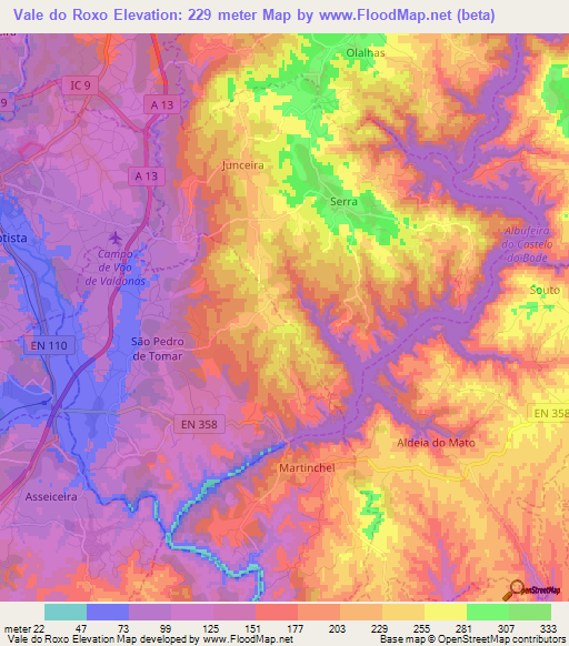 Vale do Roxo,Portugal Elevation Map