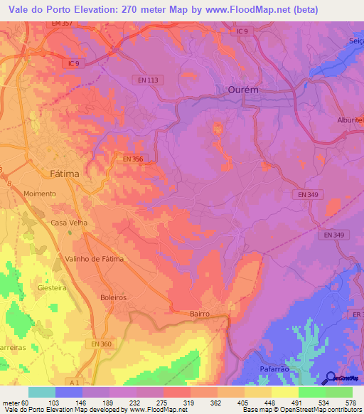 Vale do Porto,Portugal Elevation Map