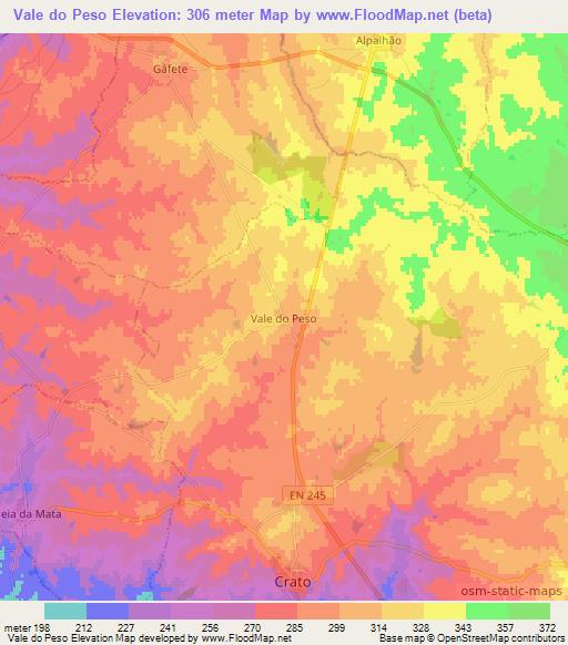 Vale do Peso,Portugal Elevation Map
