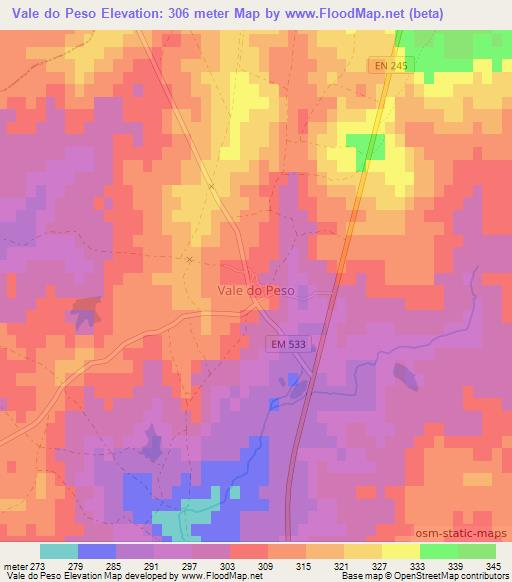 Vale do Peso,Portugal Elevation Map