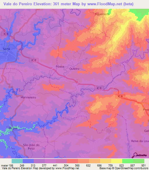 Vale do Pereiro,Portugal Elevation Map