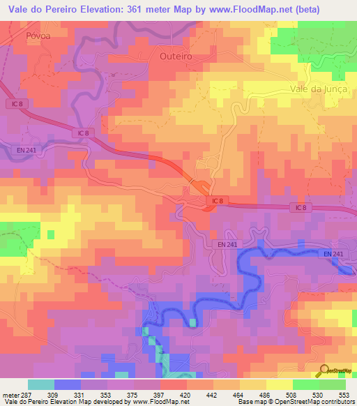 Vale do Pereiro,Portugal Elevation Map