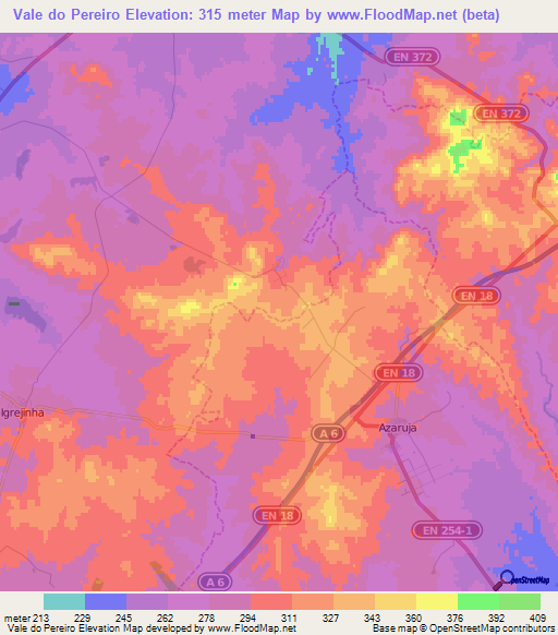 Vale do Pereiro,Portugal Elevation Map