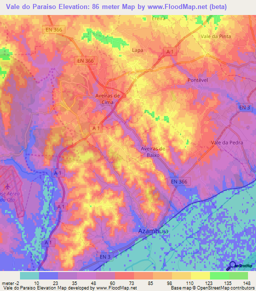 Vale do Paraiso,Portugal Elevation Map