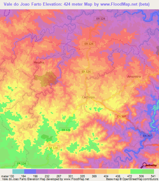 Vale do Joao Farto,Portugal Elevation Map