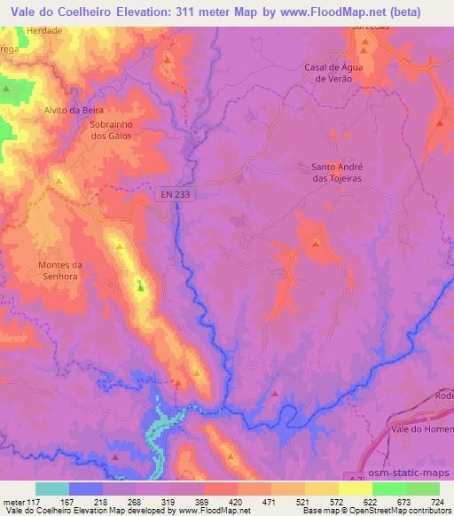 Vale do Coelheiro,Portugal Elevation Map