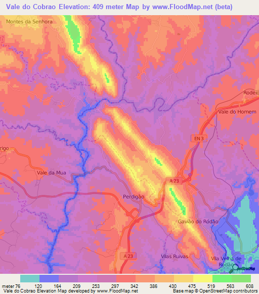 Vale do Cobrao,Portugal Elevation Map