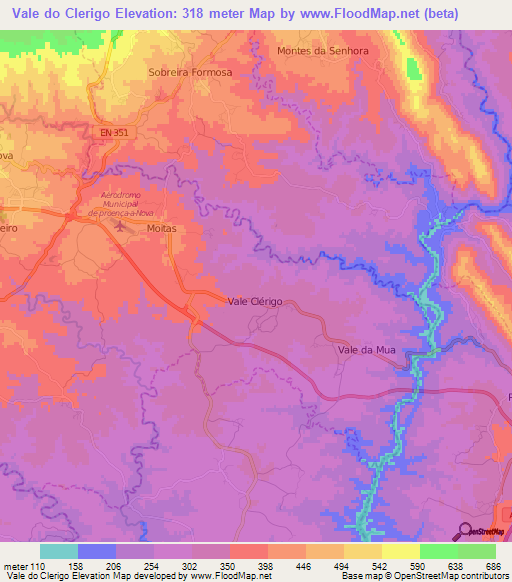 Vale do Clerigo,Portugal Elevation Map