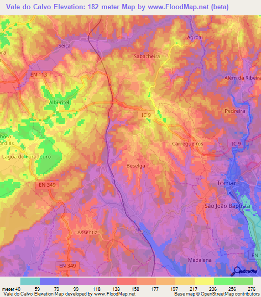 Vale do Calvo,Portugal Elevation Map