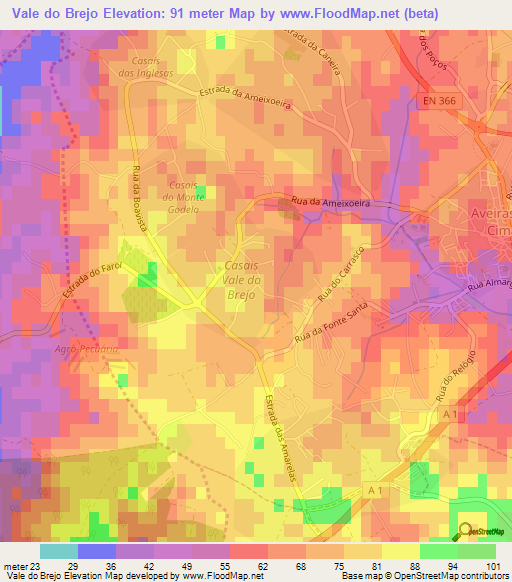 Vale do Brejo,Portugal Elevation Map