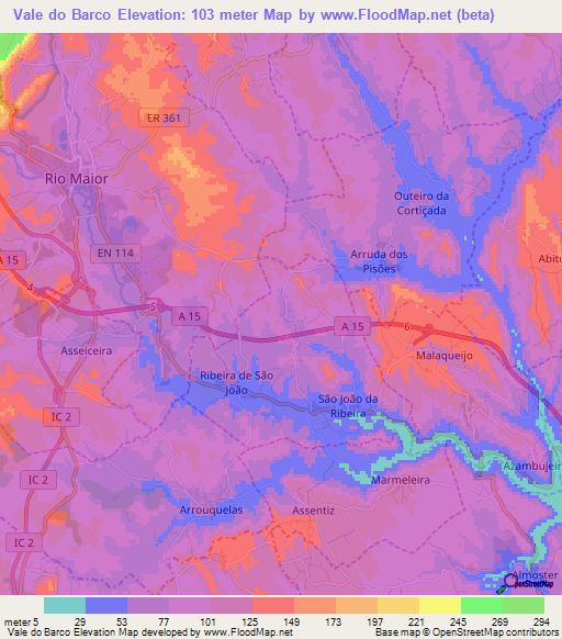 Vale do Barco,Portugal Elevation Map