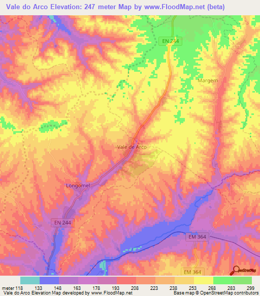 Vale do Arco,Portugal Elevation Map