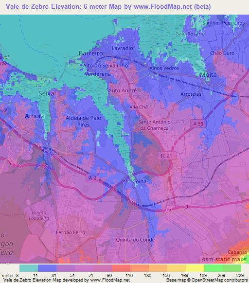 Vale de Zebro,Portugal Elevation Map