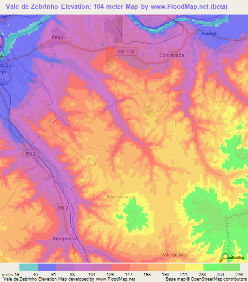 Vale de Zebrinho,Portugal Elevation Map