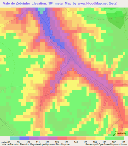 Vale de Zebrinho,Portugal Elevation Map