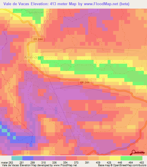 Vale de Vacas,Portugal Elevation Map