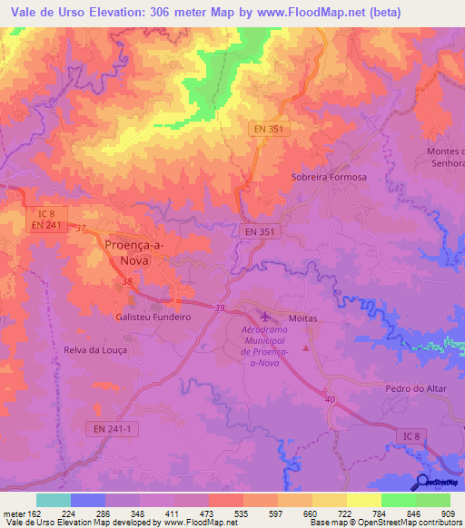Vale de Urso,Portugal Elevation Map