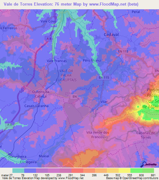 Vale de Torres,Portugal Elevation Map