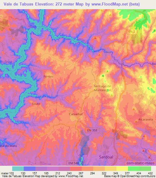 Vale de Tabuas,Portugal Elevation Map
