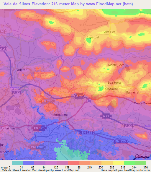 Vale de Silves,Portugal Elevation Map