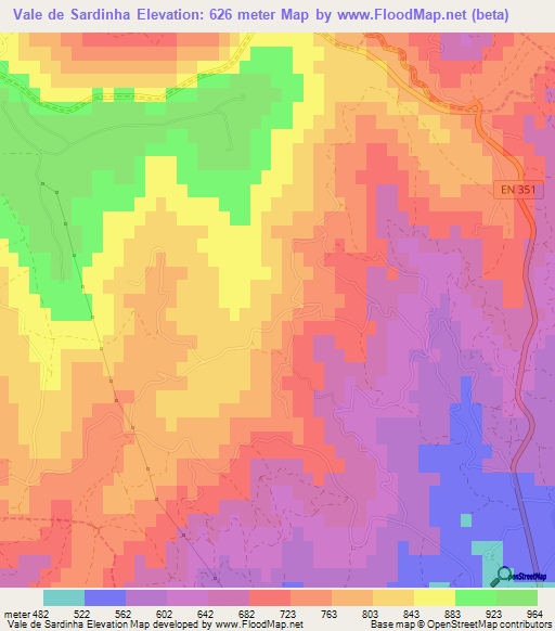 Vale de Sardinha,Portugal Elevation Map