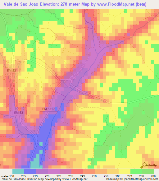 Vale de Sao Joao,Portugal Elevation Map