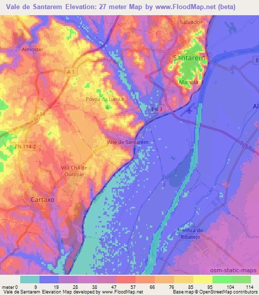 Vale de Santarem,Portugal Elevation Map